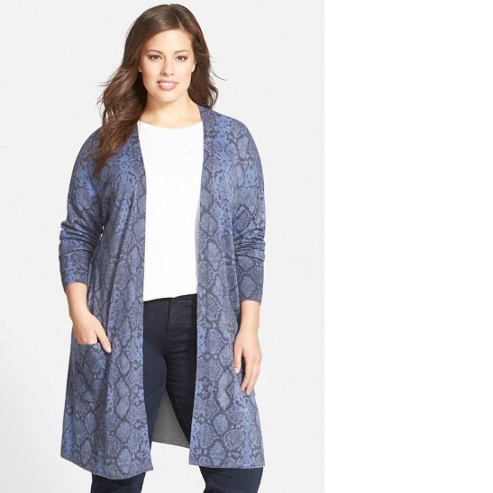 Print Wool Blend Long Open Front Cardigan